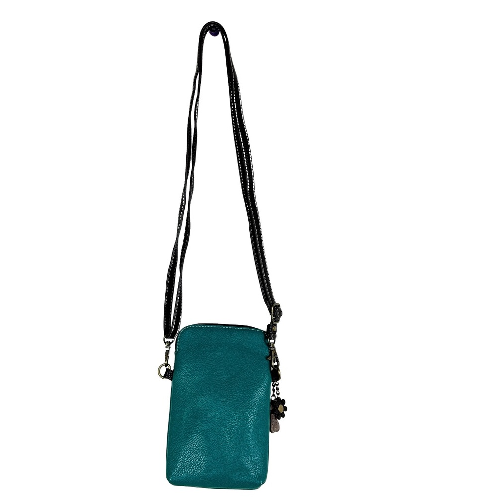 CHALA Crossbody Cell Phone Purse Teal Vegan Pebbled Leather Dog With a Bone - Picture 4 of 14